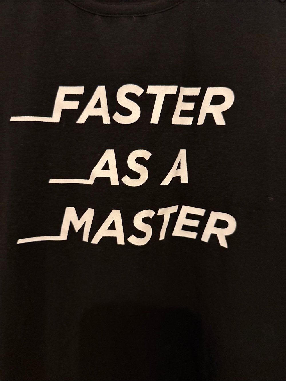 Oiselle Women’s Black Racerback Tank Top with White 'Faster As A Master' Print - Picture 3 of 4